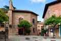 Traditional medieval square with citrus trees in Spanish village & x28;Poble Espanyol& x29; at Barcelona town, Catalonia, Spain Royalty Free Stock Photo