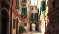 Traditional medieval street Venice Italy architecture residential old empty venetian city historical window door lamp outdoors