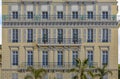 Traditional Mediterranean facade of a bourgeois building with illusion paint work in Nice, South of France