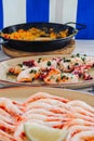 Mediterranean food in Spain: rice, prawns and squid Royalty Free Stock Photo