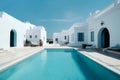 Traditional mediterranean white house with pool. Created with generative Ai Royalty Free Stock Photo