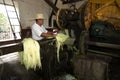 Traditional method of obtaining thread from the henequen plant