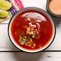 Mexican beef  birria consomme on white background Royalty Free Stock Photo