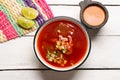 Mexican beef  birria consomme on white background Royalty Free Stock Photo