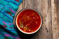 Mexican beef  birria consomme on wooden background Royalty Free Stock Photo