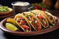 traditional mexican beef tacos open on a ceramic plate
