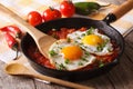 Traditional Mexican breakfast fried egg with salsa closeup. Horizontal Royalty Free Stock Photo