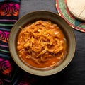 Mexican chicken tinga with chipotle sauce on dark background Royalty Free Stock Photo