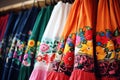 Traditional Mexican colorful skirt closeup. Generate Ai