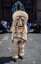 Traditional Mexican dancer known as Chinelo, outside a church, these types of masks are used in the center of Mexico in the Temac