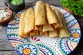 Mexican fried tacos also called Flautas