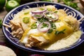 Mexican green enchiladas with chicken and melted cheese Royalty Free Stock Photo