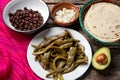 Mexican grilled nopal cactus on wooden background