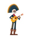 Traditional mexican mariachi skull playing guitar character
