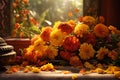 Traditional Mexican marigold flower arrangements