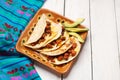 Mexican quesadillas with chorizo on white background Royalty Free Stock Photo