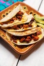 Mexican quesadillas with chorizo on white background Royalty Free Stock Photo