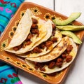 Mexican quesadillas with chorizo on white background Royalty Free Stock Photo