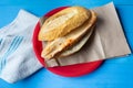 Mexican rajas tamal sandwich also called guajolota Royalty Free Stock Photo