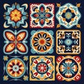 Traditional mexican tiles set. Colorful ethnic ornament.