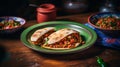 Traditional mexican tortas on vibrant green plate, stylishly arranged on rustic table