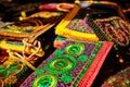 Colorful handmade oriental purses on market