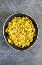 Traditional Middle Eastern dish Mujadara: lentils and rice on a dark background