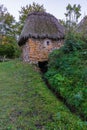 Traditional mill with a broom roof, Teito, in the town of Valle de Lago in the council of Somiedo, in Asturias. Royalty Free Stock Photo