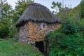 Traditional mill with a broom roof, Teito, in the town of Valle de Lago in the council of Somiedo, in Asturias. Royalty Free Stock Photo