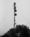 Traditional mobile network towers behind trees in a city of Kolkata Royalty Free Stock Photo