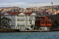 Traditional and modern mansions on the Bosporus Strait waterside Royalty Free Stock Photo