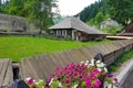 Traditional Moldavian house in mountain landscape