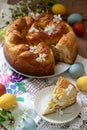 Traditional Moldavian and Romanian Easter cake with curd filling and decoration in the form of a cross Royalty Free Stock Photo