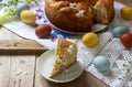 Traditional Moldavian and Romanian Easter cake with curd filling and decoration in the form of a cross. Royalty Free Stock Photo