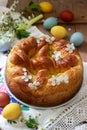 Traditional Moldavian and Romanian Easter cake with curd filling and decoration in the form of a cross. Royalty Free Stock Photo