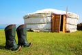 Traditional mongolia yurt with boots