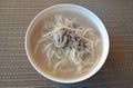 Traditional Mongolian cuisine. Soup with homemade nuddles and lamb