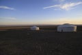 Traditional Mongolian Gers in a camp at sunset Royalty Free Stock Photo