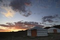 Traditional Mongolian Gers in a camp at sunset Royalty Free Stock Photo