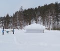 Traditional Mongolian Yurt in the snow, winter landscape