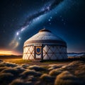 Traditional mongolian yurt on the steppe. Generative AI