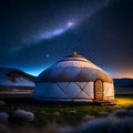 Traditional mongolian yurt on the steppe. Generative AI