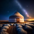 Traditional mongolian yurt on the steppe. Generative AI