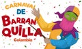 Traditional Monocuco with Confetti Rain Commemorating the Barranquilla`s Carnival, Vector Illustration