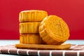 traditional moon cake horizontal composition the Chinese on the mooncake means five kernels Royalty Free Stock Photo