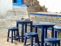 Traditional Moroccan cafe in Medina of Sale, neighboring city of Rabat, known for its blue houses. Morocco. Royalty Free Stock Photo