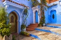 Traditional moroccan courtyard in Chefchaouen blue city medina in Morocco Royalty Free Stock Photo