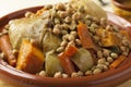 Traditional Moroccan dish with couscous close up