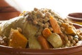 Traditional Moroccan dish with couscous close up