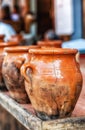 Traditional Moroccan earthenware cookery in outdoor market